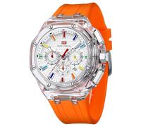 MINI Focus Men Watches,Multifunction Transparent Analog Display Silicone Strap Calendar Quartz Waterproof Trend Wrist Watches for Men, Orange