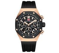 Mini Focus Mens Octagon Watch Multifunction Casual Watch Waterproof Super Luminious Silicon Band Wrist Watch for Men, Black-Golden,