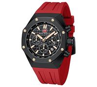 Mini Focus Mens Octagon Watch Multifunction Casual Watch Waterproof Super Luminious Silicon Band Wrist Watch for Men, Red-Black,