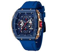 Mini Focus Men's Quartz Watch (Chronograph/Waterproof/Luminous/Calendar) with Silicone Strap, Blue_Gold, Casual Fashion Luxury Work Business