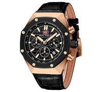 Mini Focus Mens Watch Octagon Casual Wrist Watch (Chronograph/Waterproof/Luminous/Calendar) Silicon Band Cool Watch for Men, Black_Golden