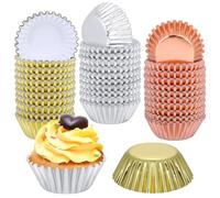Mini Foil Cupcake Cases 600 Pcs,Muffin Paper Cups Cases for Birthday Wedding Holiday Party - Gold,Silver,Rose Gold (Bottom 3.2cm Dia)