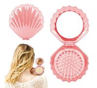 Mini Foldable Travel Hair Brush with Mirror, Shell Shape Pocket Brush Comb, Compact Hair Massage Comb, Portable Mini Makeup Mirror Set Gifts for Girls