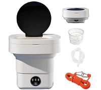Mini Foldable Washing Machine with clothes line, RV Portable 7L Washing Machine Ultrasonic Cleaning sterilization Automatic Washer with Spin Dryer for Underwear, Socks, Baby Clothes, Towels white