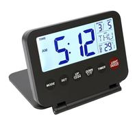 Mini Folding Alarm Clock, Christmas Perfext Gifts Digital Clock with Backlight Bedside Desk Clocks Non Ticking with Day Month Date Indoor Temperature 12/24h Weekend Mode 5 Min Snooze, Without Battery