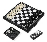 Mini Folding Chess Set, Portable Black and White Travel Chess Board with Complete Playing Pieces, Compact 13 x 6.5 cm Game Set for Home, Trips, Holidays and Tabletop Play