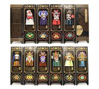 Mini Folding Screen, 6-Panel Traditional Chinese Lacquer Desktop Panel Divider, Feng Shui Ornaments for Business Dorm Studio Office (Peking Opera mask)