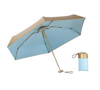 Mini Folding Umbrella, Ultra Light Compact Umbrella, Rainproof & 99% UV Protection Parasol, Titanium Gold + Blue