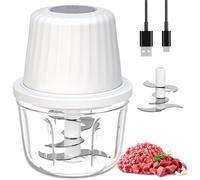 Mini Food Chopper Cordless, 400ml Small Food Processor 1.6Cup, Battery USB-C Rechargeable Electric Garlic Chopper Wireless, Portable Meat Grinder Mincer Veggie Blender Kitchen Mixer w/ 6 Blades, White