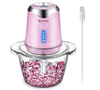 Mini Food Processor, Wireless Chopper Electric Baby Food Blender with 1.2L Glass Bowl, BPA-free Meat Grinder Processors, Garlic Salad Maker with 4 Steel Blades, 2 Speeds for Onion,Nut, Puree (Pink)