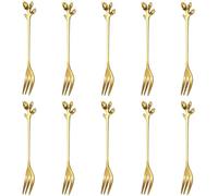 Mini Forks for Appetizer Stainless Forks Gold Leaf Creative Cocktail Forks Dessert Forks Small Fruit Fork Oyster Forks Pickle Forks for the Jar Crab Forks 4.7 Inches (10 PCS Gold Forks)