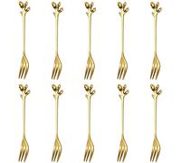 Mini Forks for Appetizer Stainless Forks Gold Leaf Creative Cocktail Forks Dessert Forks Small Fruit Fork Oyster Forks Pickle Forks for the Jar Crab Forks 4.7 Inches (10 PCS Gold Forks)