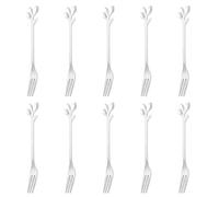 Mini Forks for Appetizer Stainless Forks Silver Leaf Creative Cocktail Forks Dessert Forks Small Fruit Fork Oyster Forks Pickle Forks for the Jar Crab Forks 4.7 Inches (10 PCS Silver Forks)
