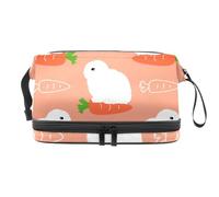 Mini French Lop Rabbit Double Layer Cosmetic Bag for Women and Girls, Travel Toiletry Bag Makeup Handy Pouch Organiser Bag with Brush Compartment