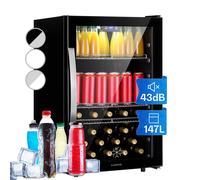Mini Fridge 147L Beer Fridge Wine Cooler Glass Door Small Drinks Fridge Black [EEK: D]