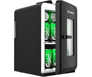 Mini Fridge 15 Liter/21 Cans, Upgrade Portable AC+DC Power Small Fridge for Bedroom, Car, Office, Thermoelectric Cooler and Warmer Skincare Fridge for Food, Drinks, Cosmetics, Max & ECO Mode