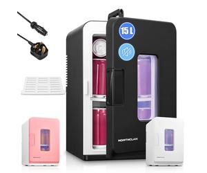 Mini Fridge 15L/21 Cans Mini Fridge for Bedrooms, Upgrade AC+12V DC Power Small Fridge for Dorm, Car, Office, Travel | Max & ECO Mode, Thermoelectric Cooler and Warmer | for Skincare, Beauty, Drink