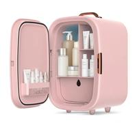 Mini Fridge 15L Cans Cooler and Warmer Portable Mini Fridge for Bedrooms with 3 LED Light Mirror, Beauty Fridges AC+12V DC Small Fridges for Skincare, Cosmetics, Car, Office, Drinks (Pink)