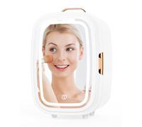 Mini Fridge 15L Cans Cooler and Warmer Portable Mini Fridge for Bedrooms with 3 LED Light Mirror, Beauty Fridges AC+12V DC Small Fridges for Skincare, Cosmetics, Car, Office, Drinks (White)