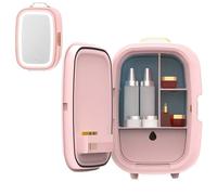 Mini Fridge, 15L Cooler and Warmer Portable Mini Fridge, Makeup Mirror and Led Light, Adjustable Brightness, Ac/dc Powered, Removable Shelves