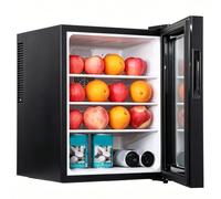 Mini fridge,28dB Table Top Upright Refrigerator 30L | Tempered glass and stainless steel materials, for Office Dorm Apartment, Compact Space Saving Design for Beverages and Snacks