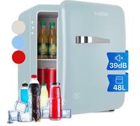KLARSTEIN Mini Fridge for Bedrooms, Food, Drinks, Beer & Skincare Fridge Cooler, Vintage Design Drinks Fridge, 48L Table Top Fridge w/Adjustable Shelves, Quiet & Small Fridge For Home and Office