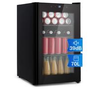 Klarstein mini Fridge with Glass Door & LED, mini Fridge for Rooms, Small Drinks Fridge with Removable 3 Shelves, Small Fridge 70L, Indoor/Outdoor Fridge Quiet, 0-10°C