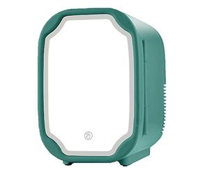 Mini Fridge 8 Liter Beauty Fridge Makeup Mirror Refrigerators Portable 2 In 1 Food Heating The Cooling Cooler With LED Light For Skincare & Cosmetics AC+DC (Color : Green)