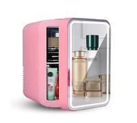 Mini Fridge For Bedroom, With Led Mirror, 8L Capacity Mini Refrigerator, Chill Or Heat, Ac 220v, Dc 12v Small Refrigerators, For Desktop Or Travel,Pink