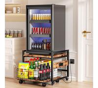 Mini Fridge Stand with Large Wheels, Socket, Mini Fridge Table with 100kg Capacity, with Charging Station for Home, Dorm, Office, Bedroom, 50 x 50 cm
