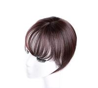 Mini Fringe Hairpiece Straight Clip in Forehead Topper with Wispy Bangs Extension Dark Brown