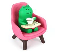 Mini Frog Figurine, Funny Tiny Resin Sculpture Miniature Little Desktop Ornaments Figure Small Collectible Gifts and Bookshelf Desk Decoration Accessories for Home Office Fairy Garden(Pink Chair)