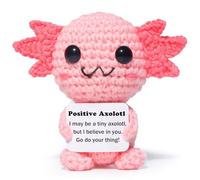 Mini Funny Positive Axolotl, Knitted Wool Axolotl Toy with Positive Card - Creative Cute Crochet Doll Emotional Support Cheer Up Keepsake Gift for Friends, Women, Student, Christmas