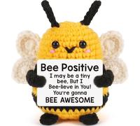 Mini Funny Positive Bee Gifts for Friends Women, Small Handmade Bee Toy with Positive Card,Cute Bee Crochet Mental Health Cheer Up Inspirational Gifts for Bestie Friends, Sister, Student
