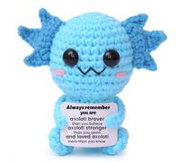 Mini Funny Positive Blue Axolotl Gifts, Knitted Wool Axolotl Toy with Positive Card - Creative Cute Crochet Doll Cheer Up Keepsake Gift for Friends, Women, Student, Christmas