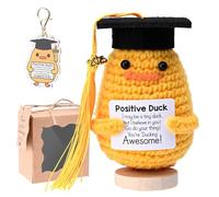 Mini Funny Positive Crochet Animal with Stand, Cute Emotional Support Potato Crochet Animals Already Made with Acrylic Hanging Ornament (Graduating Duck)