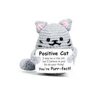 Mini Funny Positive Crochet Animals Cat Toy,Emotional Support Gift Little Handmade Funny Inspirational Knitted Cute Doll with Cards,for Parents Women Girls Teens Friends Birthday Cheer Keepsake Gifts
