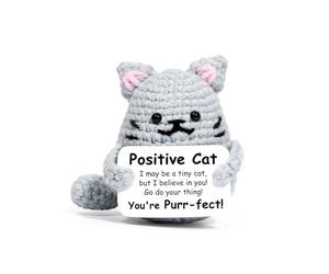 Mini Funny Positive Crochet Animals Cat Toy,Emotional Support Gift Little Handmade Funny Inspirational Knitted Cute Doll with Cards,for Parents Women Girls Teens Friends Birthday Cheer Keepsake Gifts