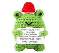 Mini Funny Positive Crochet Frog Mushroom, Cute Emotional Support Crochet Frog Mushroom with Positive Card, Unique Emotional Support Gift for Coworkers Best Friend, Ideal Decor for Office & Home