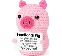 Mini Funny Positive Crochet Pink Pig, Handmade Crochet Emotional Inspirational Easter Gifts for Teens Girls Women Friend Coworker, Birthday Gifts for Women Easter Basket Stuffers Positive Decor