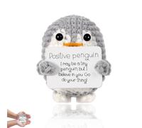 Mini Funny Positive Penguin,Emotional Support Gift Positive Funny Penguin Doll with Positive Card Crochet Encourage Penguin Creative Plush,Doll with Positive Card Emotional Support Crochet Doll(Gray)