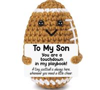 Mini Funny Son Gifts from Mom Dad, Birthday Gifts for Adults Boys Bonus Step, Positive Football Doll Cheer Up Presents with Inspirational Card, Handmade Emotional Crochet Football for Graduation