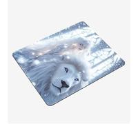 Mini Gaming Mouse Pad 30x25cm, White Mouse Mat Lion Desk Mat, Soft Smooth Waterproof Surface, Anti-Slip Rubber Base Mousepad, Stitched Edges Desk Pad, Portable Office PC Accessories Gifts S0-1402