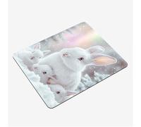 Mini Gaming Mouse Pad 30x25cm, White Mouse Mat Rabbit Desk Mat, Soft Smooth Waterproof Surface, Anti-Slip Rubber Base Mousepad, Stitched Edges Desk Pad, Portable Office PC Accessories Gifts S0-1408