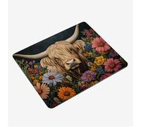 Mini Gaming Mouse Pad 34x28cm, Highland Cow Mouse Mat Flower Desk Mat, Soft Smooth Waterproof Surface, Anti-Slip Rubber Base Mousepad, Stitched Edges Desk Pad, Portable Office PC Accessories S0-290
