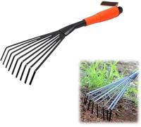 Mini Garden Rake,Hand Rake,16 Inch 9 Root Steel Hand Fan Leaf Rake Garden Hand Shrub Rake,Ergonomic Grip for Comfort and Control Professional Hand Tools(1 PCS)