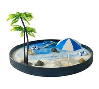 Mini Garden Sandbox Kit for Desk Beach Ornament Round Tray Scene Layout Island