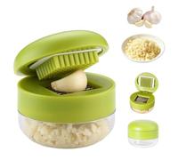 Mini Garlic Chopper and Press with Container, 2-in-1 Manual Garlic Mincer Crusher Cutter with Stainless Steel Blades, Easy-Squeeze Handheld Slicer Dicer for Ginger, Vegetables (One Size)