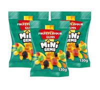 Mini Gems Sweet Bag Bundle, Fruit Flavoured Gums, Natural Colours, Pack of 3, 130g Each with Thank You Card