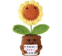 Mini Gift for Mum - Handmade Sunflower Doll Crochet with Card - To the best. With all my love - Mum Gift from Daughter, Son, Kid - Mothers Day, Christmas, Birthday Present Idea - Knitted Decor